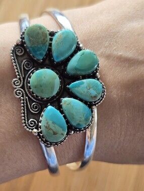 Mojave Turquoise Silver Plated Copper Cuff Bracelet, Southwestern